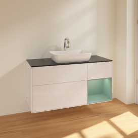 Тумба под раковину Villeroy & Boch Finion 120х50,1 см с подсветкой МДФ глянцевый белый лак/стекло черное матовое F832GMGF