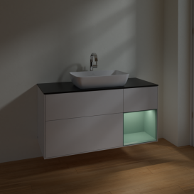 Тумба под раковину Villeroy & Boch Finion 120х50,1 см с подсветкой МДФ глянцевый белый лак/стекло черное матовое F832GMGF
