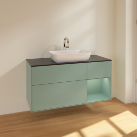 Тумба под раковину Villeroy & Boch Finion 120х50,1 см с подсветкой МДФ оливковый матовый лак/стекло черное матовое F832GMGM