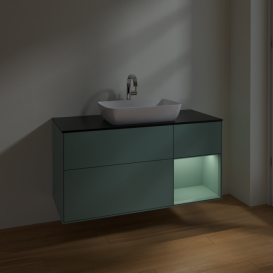 Тумба под раковину Villeroy & Boch Finion 120х50,1 см с подсветкой МДФ оливковый матовый лак/стекло черное матовое F832GMGM