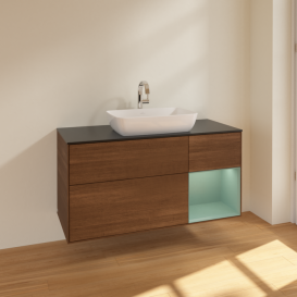 Тумба под раковину Villeroy & Boch Finion 120х50,1 см с подсветкой МДФ шпон грецкого ореха/стекло черное матовое F832GMGN