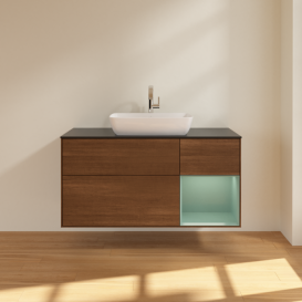 Тумба под раковину Villeroy & Boch Finion 120х50,1 см с подсветкой МДФ шпон грецкого ореха/стекло черное матовое F832GMGN