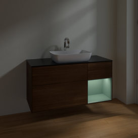 Тумба под раковину Villeroy & Boch Finion 120х50,1 см с подсветкой МДФ шпон грецкого ореха/стекло черное матовое F832GMGN