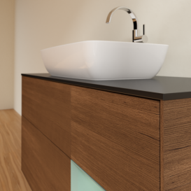 Тумба под раковину Villeroy & Boch Finion 120х50,1 см с подсветкой МДФ шпон грецкого ореха/стекло черное матовое F832GMGN