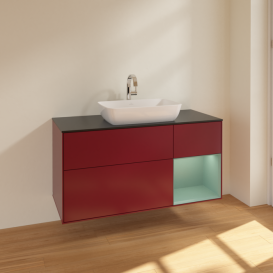 Тумба под раковину Villeroy & Boch Finion 120х50,1 см с подсветкой МДФ пион матовый лак/стекло черное матовое F832GMHB