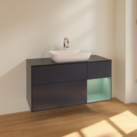 Тумба под раковину Villeroy & Boch Finion 120х50,1 см с подсветкой МДФ темно-синий матовый лак/стекло черное матовое F832GMHG