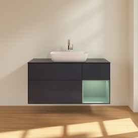 Тумба под раковину Villeroy & Boch Finion 120х50,1 см с подсветкой МДФ темно-синий матовый лак/стекло черное матовое F832GMHG
