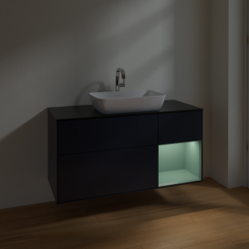 Тумба под раковину Villeroy & Boch Finion 120х50,1 см с подсветкой МДФ темно-синий матовый лак/стекло черное матовое F832GMHG