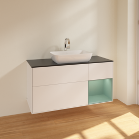 Тумба под раковину Villeroy & Boch Finion 120х50,1 см с подсветкой МДФ белый матовый лак/стекло черное матовое F832GMMT