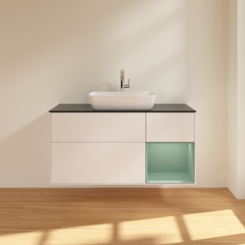 Тумба под раковину Villeroy & Boch Finion 120х50,1 см с подсветкой МДФ белый матовый лак/стекло черное матовое F832GMMT