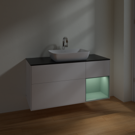 Тумба под раковину Villeroy & Boch Finion 120х50,1 см с подсветкой МДФ белый матовый лак/стекло черное матовое F832GMMT