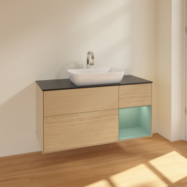 Тумба под раковину Villeroy & Boch Finion 120х50,1 см с подсветкой МДФ шпон дуба/стекло черное матовое F832GMPC