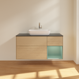 Тумба под раковину Villeroy & Boch Finion 120х50,1 см с подсветкой МДФ шпон дуба/стекло черное матовое F832GMPC