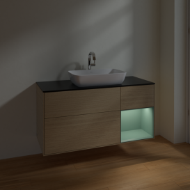 Тумба под раковину Villeroy & Boch Finion 120х50,1 см с подсветкой МДФ шпон дуба/стекло черное матовое F832GMPC