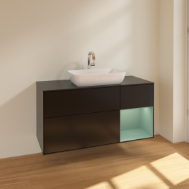 Тумба под раковину Villeroy & Boch Finion 120х50,1 см с подсветкой МДФ черный матовый лак/стекло черное матовое F832GMPD