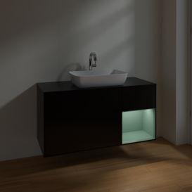 Тумба под раковину Villeroy & Boch Finion 120х50,1 см с подсветкой МДФ черный матовый лак/стекло черное матовое F832GMPD