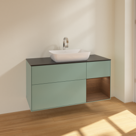 Тумба под раковину Villeroy & Boch Finion 120х50,1 см с подсветкой МДФ оливковый матовый лак/стекло черное матовое F832GNGM