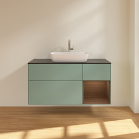 Тумба под раковину Villeroy & Boch Finion 120х50,1 см с подсветкой МДФ оливковый матовый лак/стекло черное матовое F832GNGM