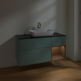 Тумба под раковину Villeroy & Boch Finion 120х50,1 см с подсветкой МДФ оливковый матовый лак/стекло черное матовое F832GNGM