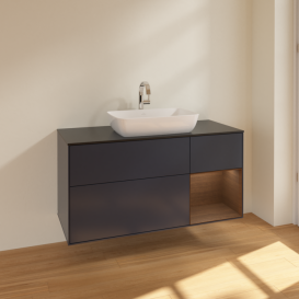 Тумба под раковину Villeroy & Boch Finion 120х50,1 см с подсветкой МДФ темно-синий матовый лак/стекло черное матовое F832GNHG