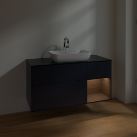 Тумба под раковину Villeroy & Boch Finion 120х50,1 см с подсветкой МДФ темно-синий матовый лак/стекло черное матовое F832GNHG