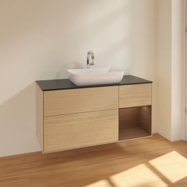 Тумба под раковину Villeroy & Boch Finion 120х50,1 см с подсветкой МДФ шпон дуба/стекло черное матовое F832GNPC