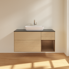 Тумба под раковину Villeroy & Boch Finion 120х50,1 см с подсветкой МДФ шпон дуба/стекло черное матовое F832GNPC