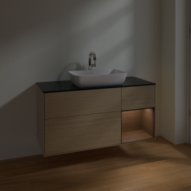 Тумба под раковину Villeroy & Boch Finion 120х50,1 см с подсветкой МДФ шпон дуба/стекло черное матовое F832GNPC