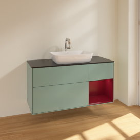 Тумба под раковину Villeroy & Boch Finion 120х50,1 см с подсветкой МДФ оливковый матовый лак/стекло черное матовое F832HBGM