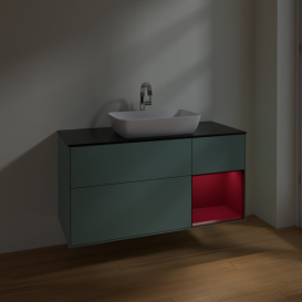 Тумба под раковину Villeroy & Boch Finion 120х50,1 см с подсветкой МДФ оливковый матовый лак/стекло черное матовое F832HBGM