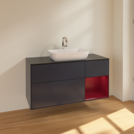Тумба под раковину Villeroy & Boch Finion 120х50,1 см с подсветкой МДФ темно-синий матовый лак/стекло черное матовое F832HBHG