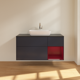 Тумба под раковину Villeroy & Boch Finion 120х50,1 см с подсветкой МДФ темно-синий матовый лак/стекло черное матовое F832HBHG