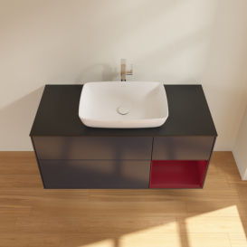 Тумба под раковину Villeroy & Boch Finion 120х50,1 см с подсветкой МДФ темно-синий матовый лак/стекло черное матовое F832HBHG