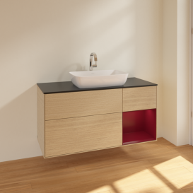 Тумба под раковину Villeroy & Boch Finion 120х50,1 см с подсветкой МДФ шпон дуба/стекло черное матовое F832HBPC