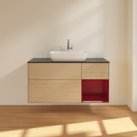 Тумба под раковину Villeroy & Boch Finion 120х50,1 см с подсветкой МДФ шпон дуба/стекло черное матовое F832HBPC