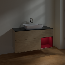 Тумба под раковину Villeroy & Boch Finion 120х50,1 см с подсветкой МДФ шпон дуба/стекло черное матовое F832HBPC