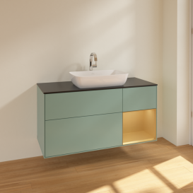 Тумба під раковину Villeroy & Boch Finion 120х50,1 см із підсвічуванням МДФ оливковий матовий лак/скло чорне матове F832HFGM