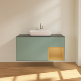 Тумба под раковину Villeroy & Boch Finion 120х50,1 см с подсветкой МДФ оливковый матовый лак/стекло черное матовое F832HFGM