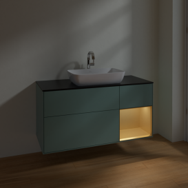 Тумба под раковину Villeroy & Boch Finion 120х50,1 см с подсветкой МДФ оливковый матовый лак/стекло черное матовое F832HFGM