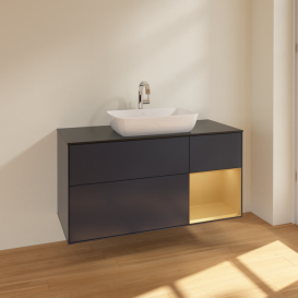 Тумба под раковину Villeroy & Boch Finion 120х50,1 см с подсветкой МДФ темно-синий матовый лак/стекло черное матовое F832HFHG