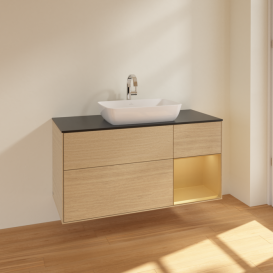 Тумба под раковину Villeroy & Boch Finion 120х50,1 см с подсветкой МДФ шпон дуба/стекло черное матовое F832HFPC