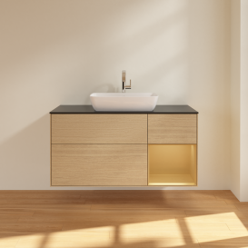 Тумба под раковину Villeroy & Boch Finion 120х50,1 см с подсветкой МДФ шпон дуба/стекло черное матовое F832HFPC