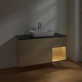 Тумба под раковину Villeroy & Boch Finion 120х50,1 см с подсветкой МДФ шпон дуба/стекло черное матовое F832HFPC