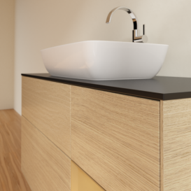 Тумба под раковину Villeroy & Boch Finion 120х50,1 см с подсветкой МДФ шпон дуба/стекло черное матовое F832HFPC