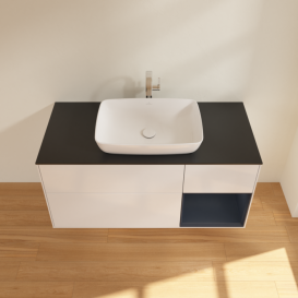 Тумба под раковину Villeroy & Boch Finion 120х50,1 см с подсветкой МДФ глянцевый белый лак/стекло черное матовое F832HGGF