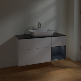 Тумба под раковину Villeroy & Boch Finion 120х50,1 см с подсветкой МДФ глянцевый белый лак/стекло черное матовое F832HGGF