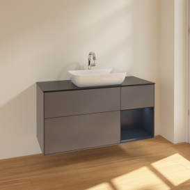 Тумба под раковину Villeroy & Boch Finion 120х50,1 см с подсветкой МДФ антрацит матовый лак/стекло черное матовое F832HGGK