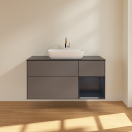 Тумба под раковину Villeroy & Boch Finion 120х50,1 см с подсветкой МДФ антрацит матовый лак/стекло черное матовое F832HGGK