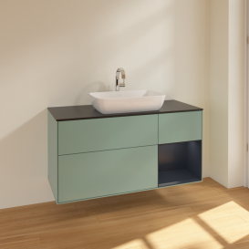 Тумба под раковину Villeroy & Boch Finion 120х50,1 см с подсветкой МДФ оливковый матовый лак/стекло черное матовое F832HGGM