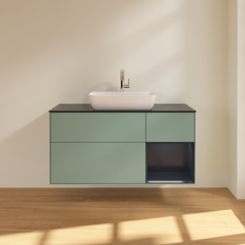 Тумба под раковину Villeroy & Boch Finion 120х50,1 см с подсветкой МДФ оливковый матовый лак/стекло черное матовое F832HGGM